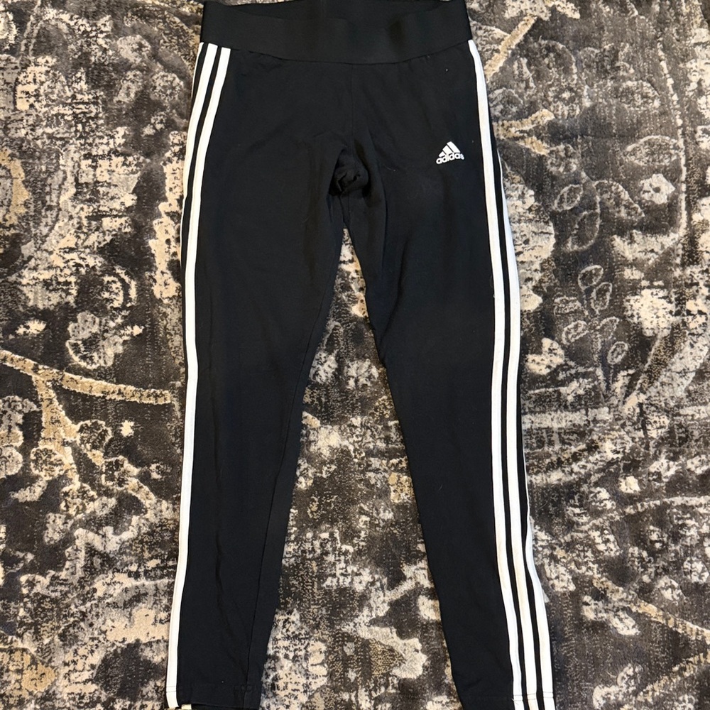 adidas Black Leggings with White Side Stripes - women’s size M